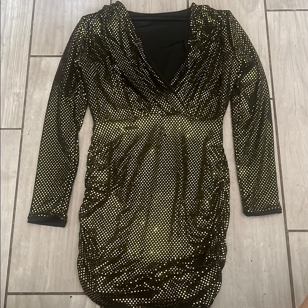 SHEIN Elegant Black and Gold Long Sleeve Dress